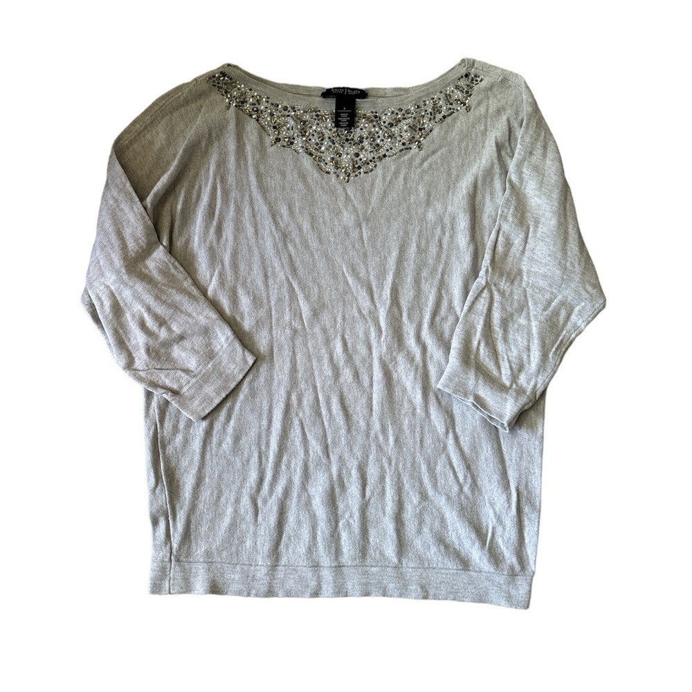 WHITE HOUSE BLACK MARKET Heather Gray Sequin Embellished Cardigan Sweater small